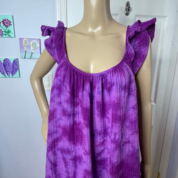 handmade tie dyed ladies' dress ruffle sleeveless XXL purple - Picture 3 of 7